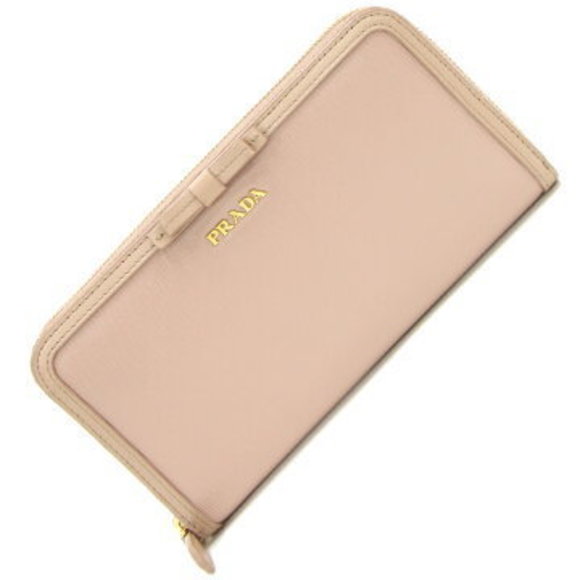 Prada zip long Wallet beige leather ribbon - Picture 1 of 8